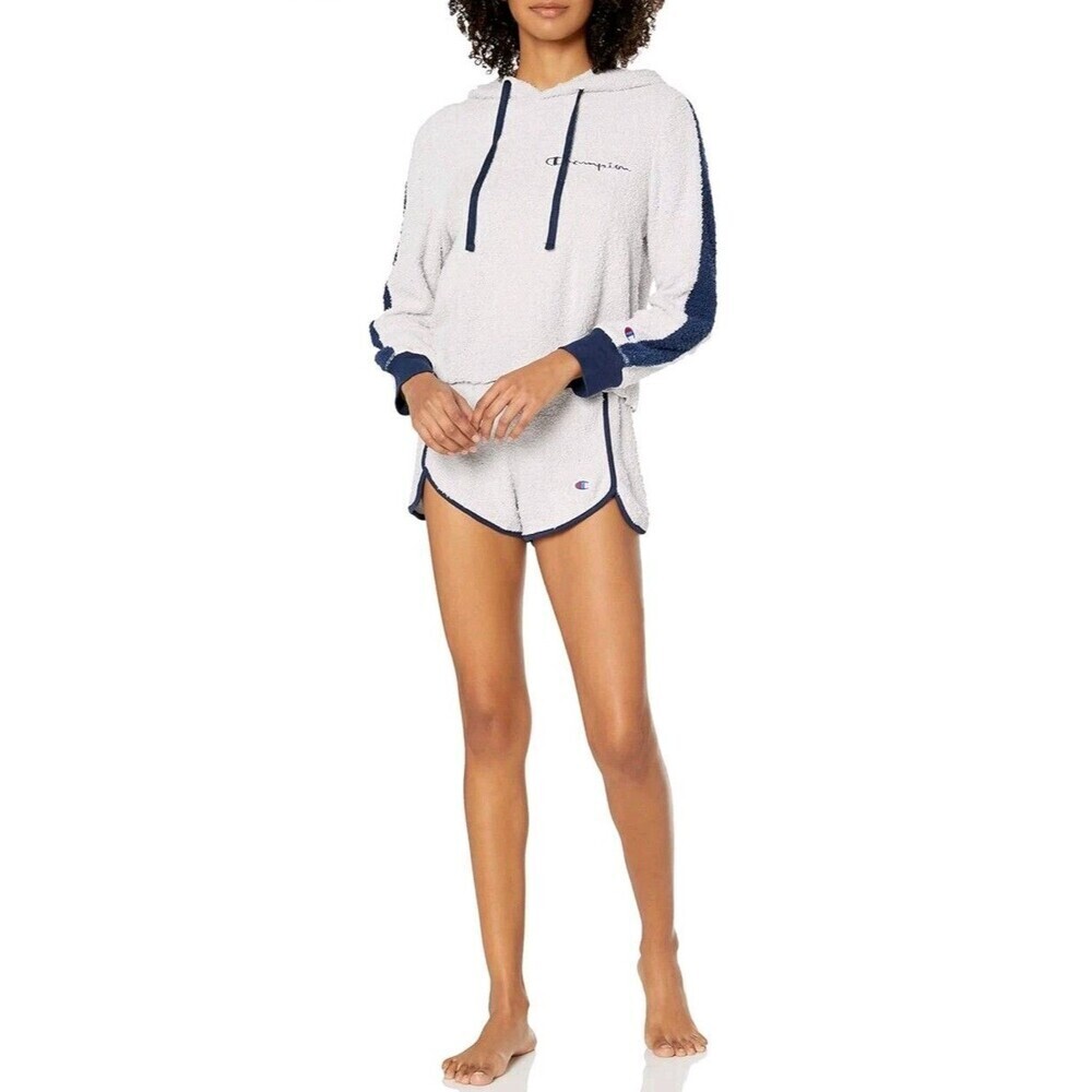 Champion Women's Soft Knit Light Blue & Navy Lounge Pajama Set Top & Shorts 2XL